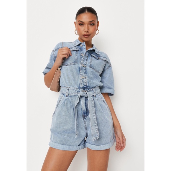 MISSGUIDED Blue Utility Style Denim Romper SZ 4 - Picture 4 of 4